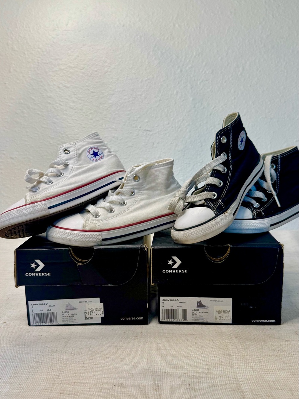 Converse Kids High Top Sneakers in White and Black lot of 2